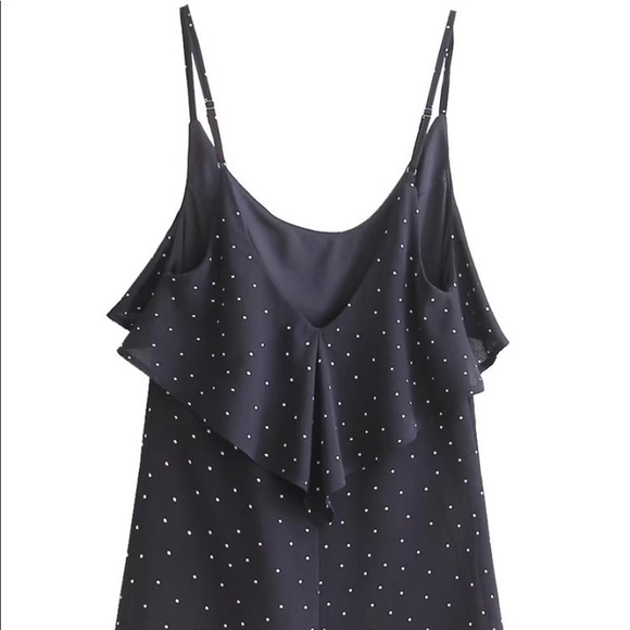 🆕Navy polka dot ruffle trim Cami strap dress - Picture 4 of 8